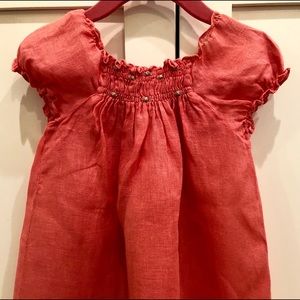 Coral linen girls dress and bloomers (size 2)